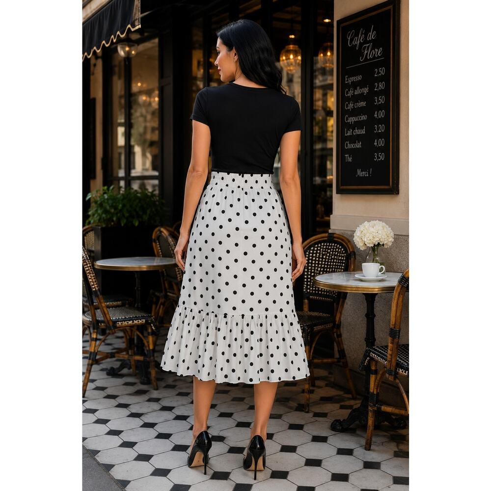 Tulip B Polka Dot Midi Skirt Large NWT Pleated Hem Lined Retro Vintage Style - Picture 2 of 9